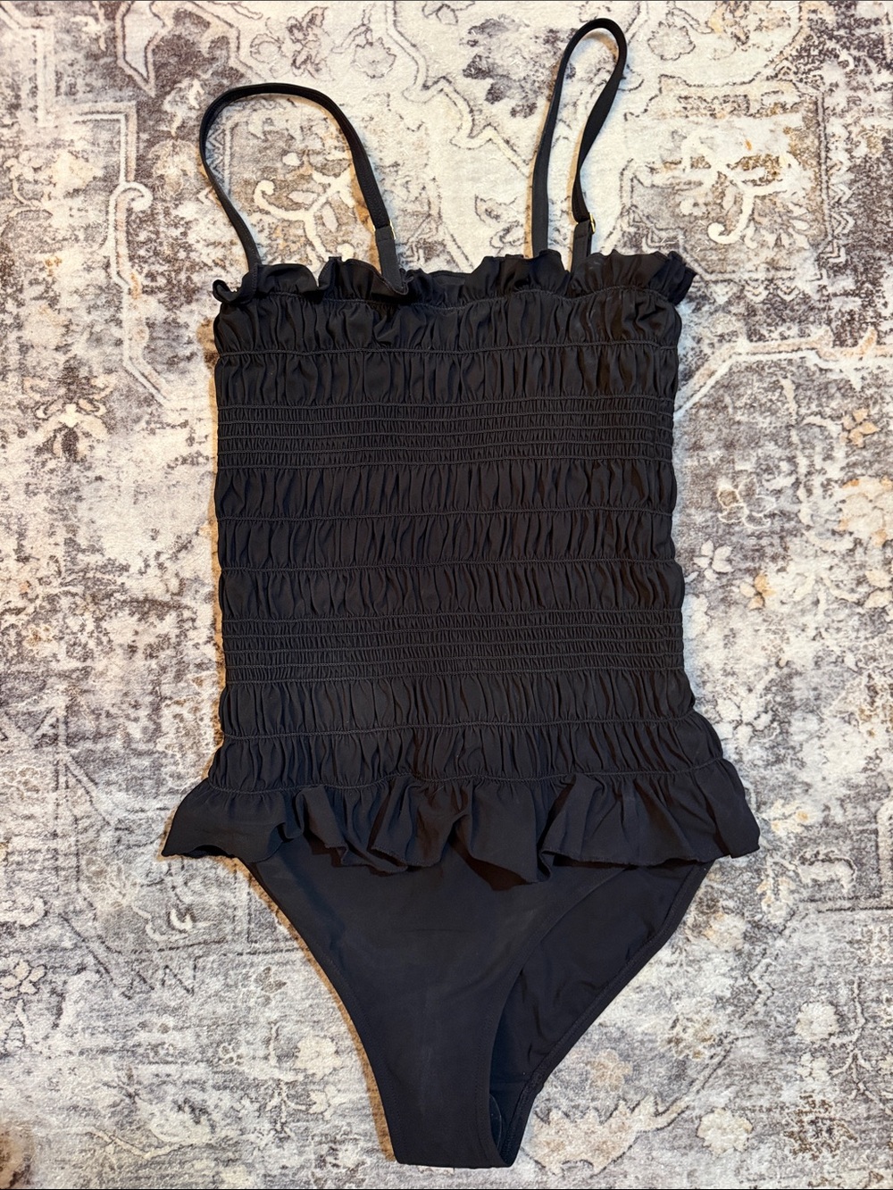 Tory Burch Black Ruffled Shirred One-Piece Swimsuit